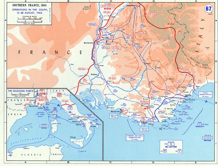 Operation Dragoon Maps the Allied invasion of Southern France