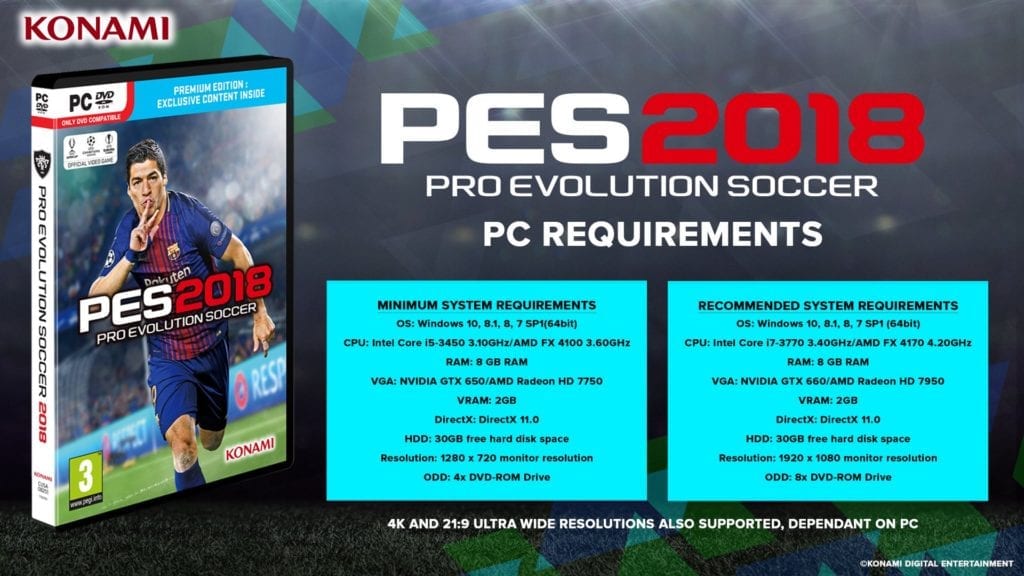 PES 2018 System Requirements Revealed For PC Users