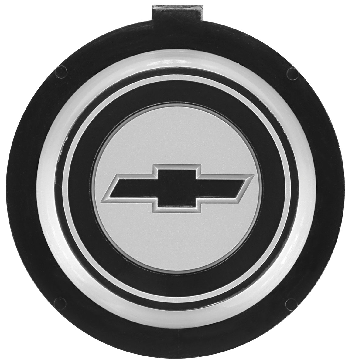 Chevelle Steering Wheel Emblem, FourSpoke Sport black Bowtie w/silver