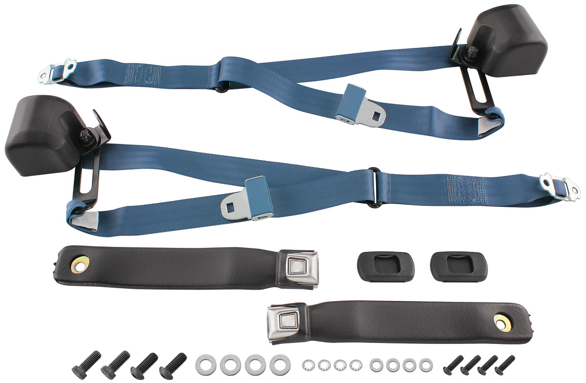 Seat Belts, 196673 3Point Retractable Chrome Button Bucket, Chevelle