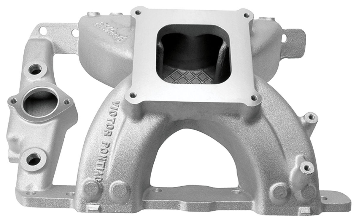 Edelbrock GTO Intake Manifold, Victor Pontiac satin, nonEGR Fits 1965