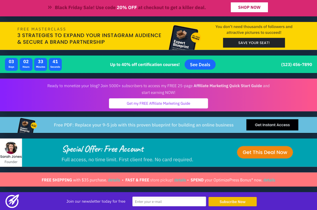 10 site Notification Bar Examples that Get Results OptimizePress