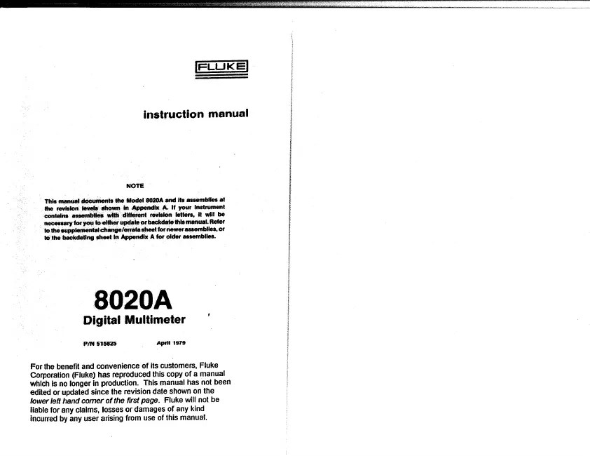 Fluke 8020A Digital multimeter Opweb, the free download archive