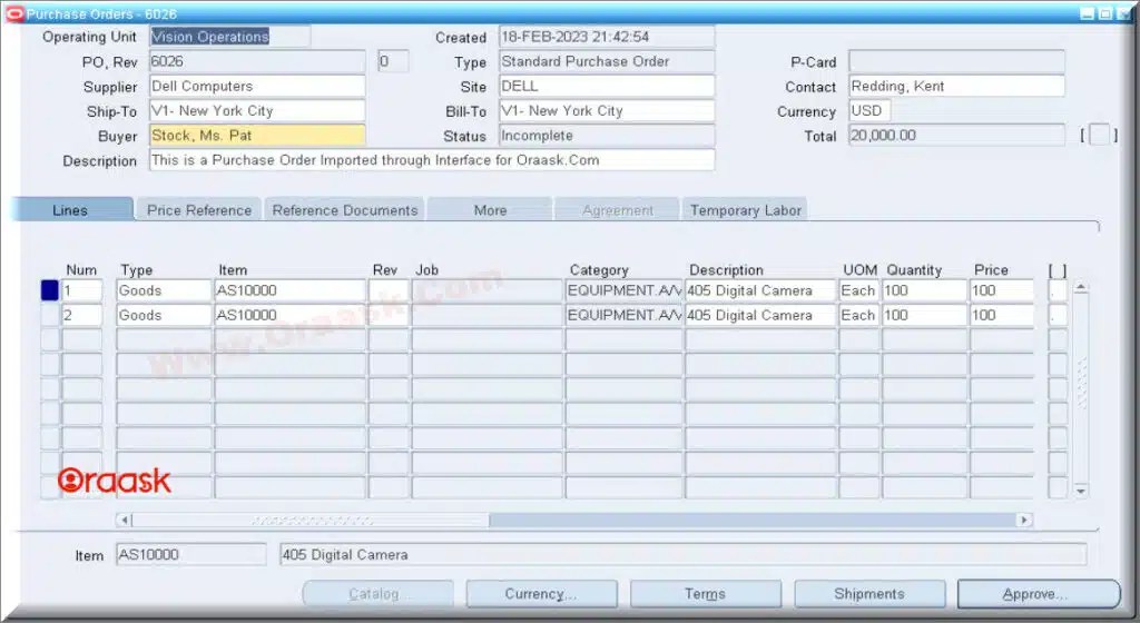 Create PO using PO open interface (PODI) in Oracle APPS R12 Oraask