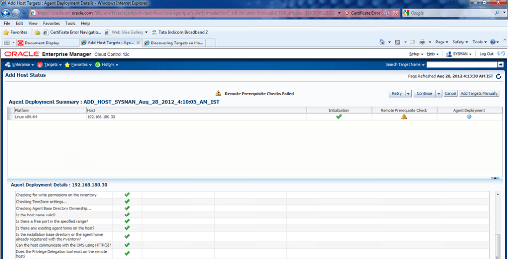 12c Agent Deployment & Issues (Host Unable to Communicate with OMS