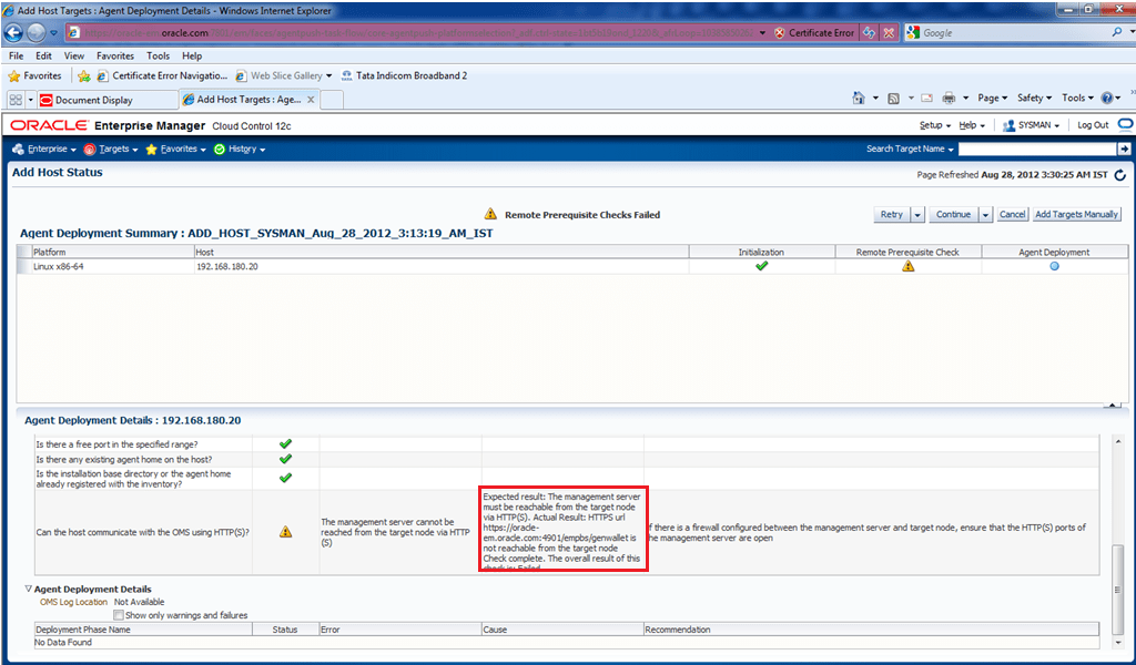 12c Agent Deployment & Issues (Host Unable to Communicate with OMS