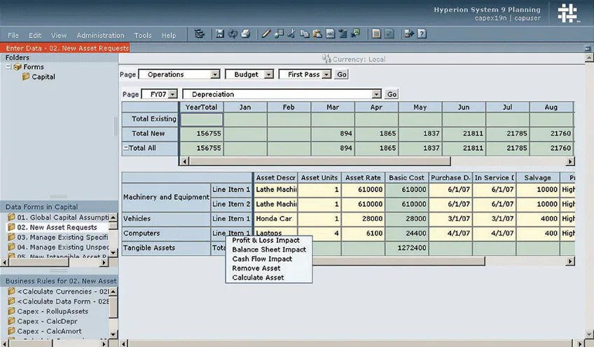 Hyperion Capital Expense Planning