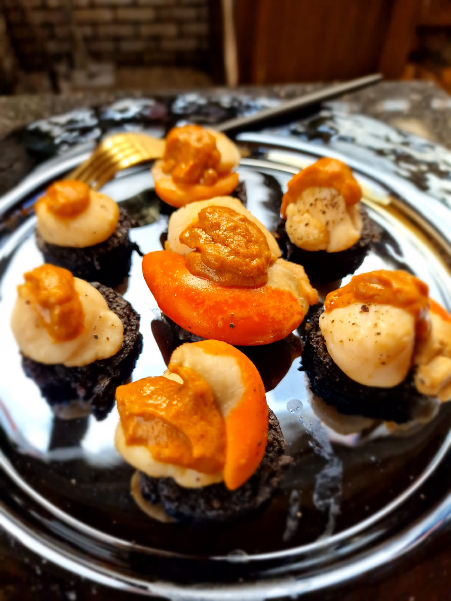 Dish fit for a King King Scallop Stacks with Mustard Sauce (cooked in