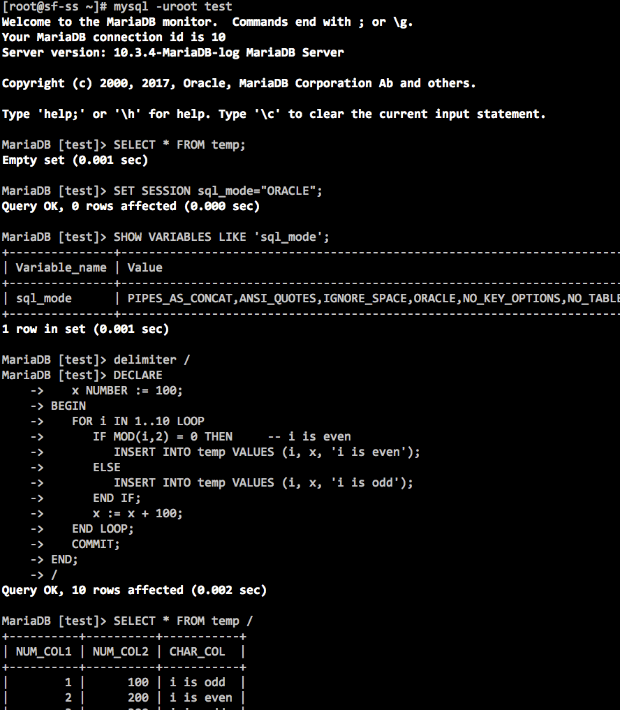 体验MariaDB 10.3中的Oracle语法支持 Database, Cloud Computing and Life