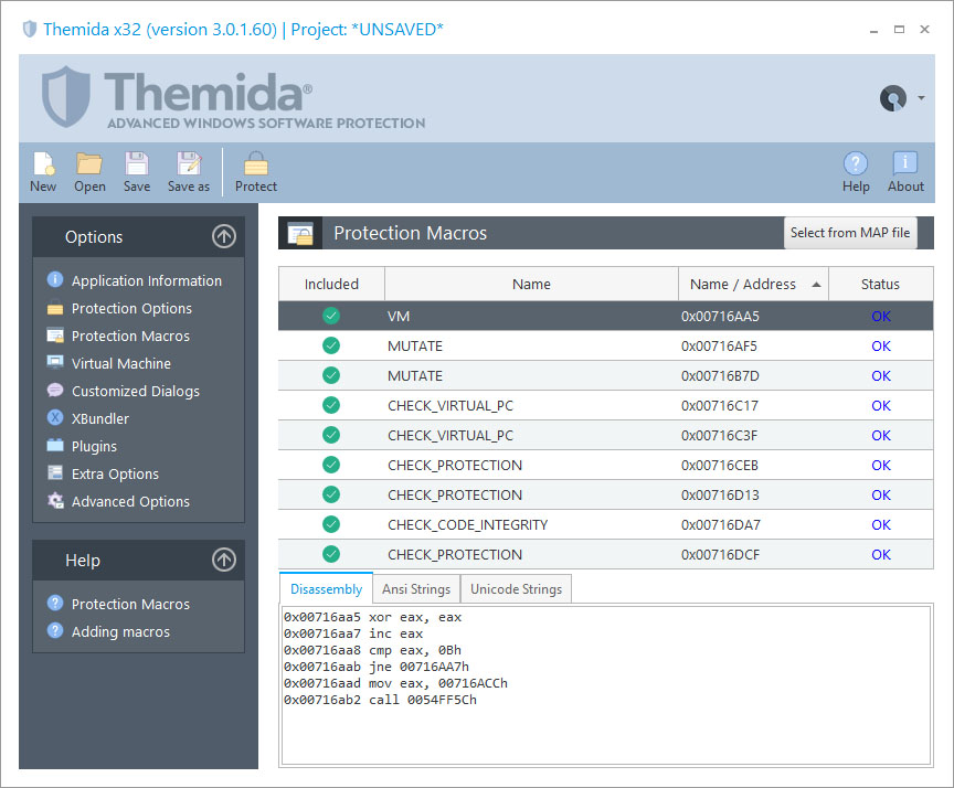 Themida > Protecting an application > Protection Macros