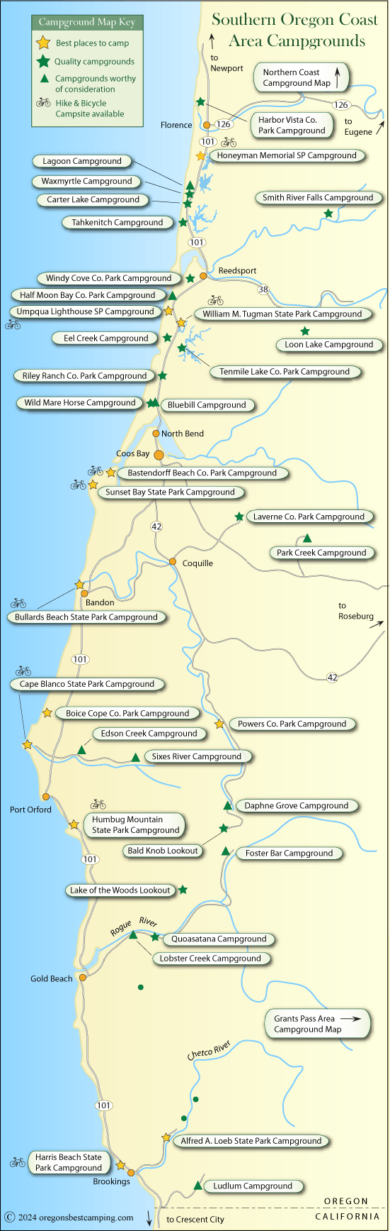 Oregon Coast Camping Map Map Of South America