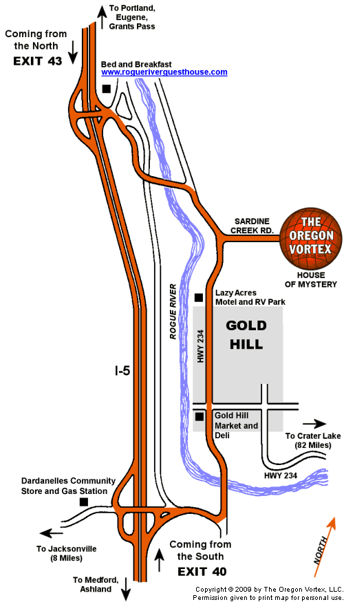 Road Map The Oregon Vortex and location of the House of Mystery