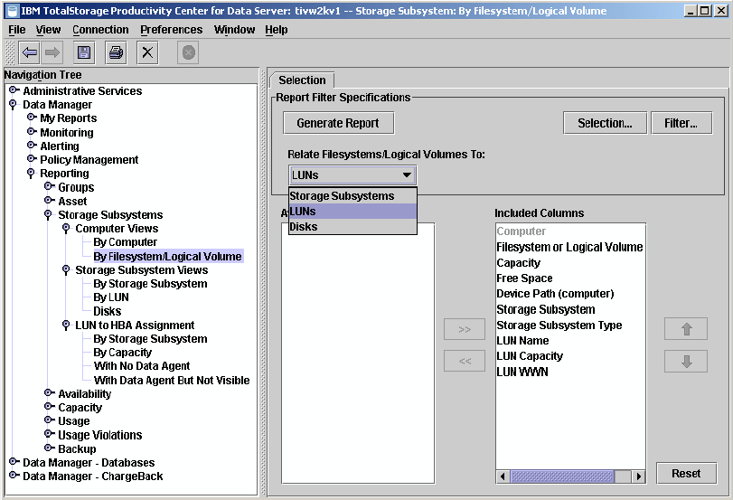 Databases and monitored objects by Data Manager for Databases