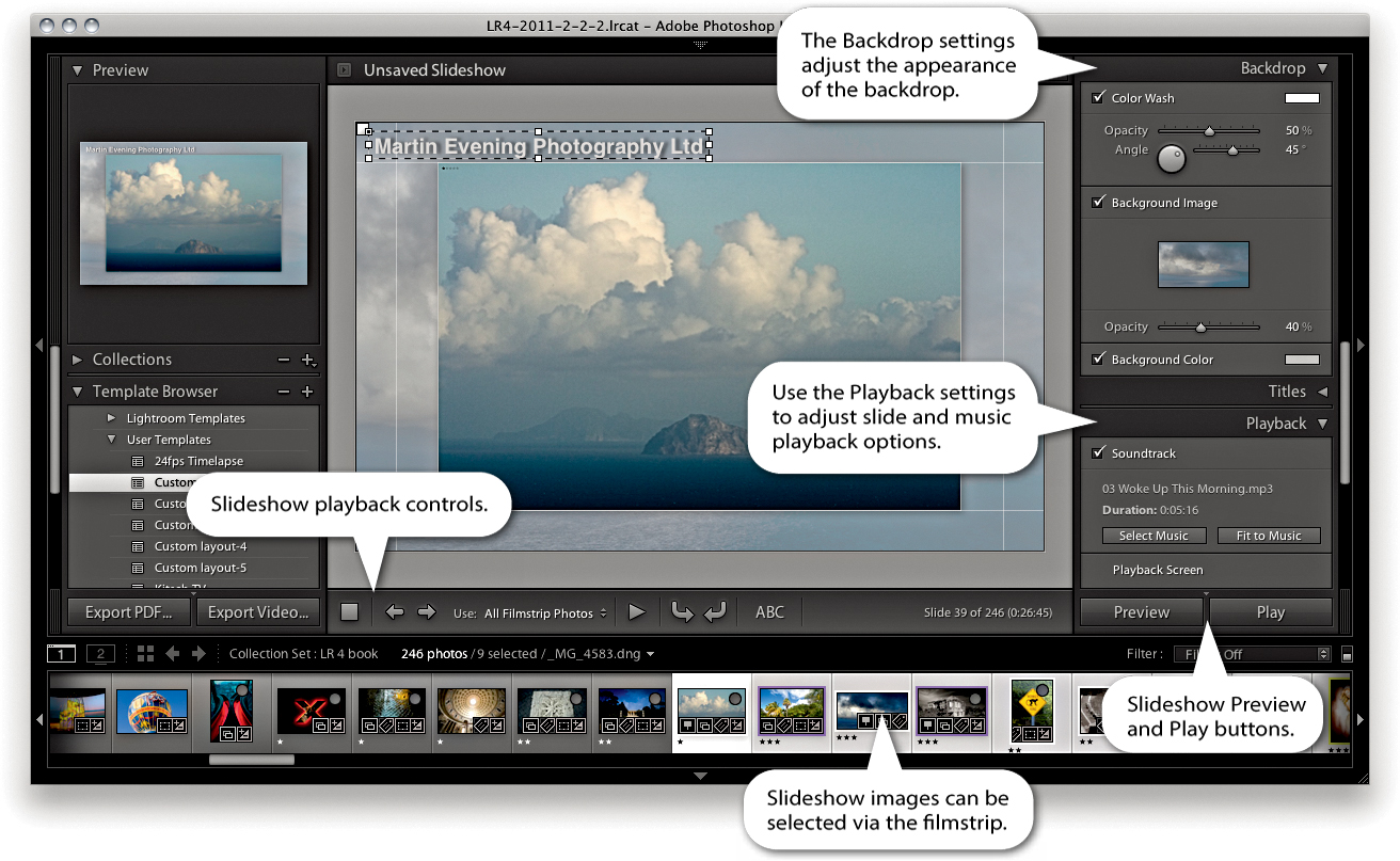 The Slideshow module The Adobe® Lightroom® 4 Book The Complete Guide for