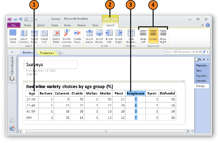Aligning Text in Tables Microsoft® OneNote® 2010 Plain & Simple [Book]