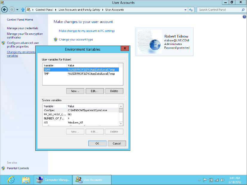 Managing Profile Properties and Environment Variables Windows 8 Bible