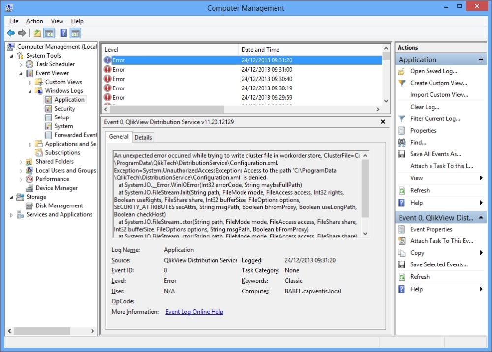 Reviewing the Windows event logs QlikView Server and Publisher [Book]