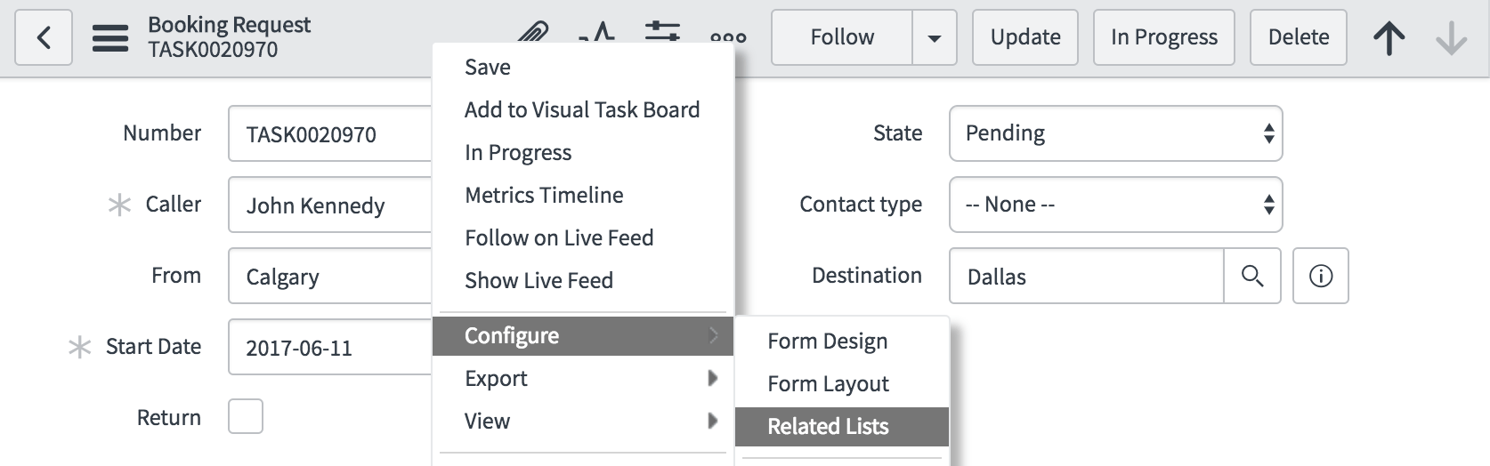 Configuring forms to show related lists ServiceNow Application