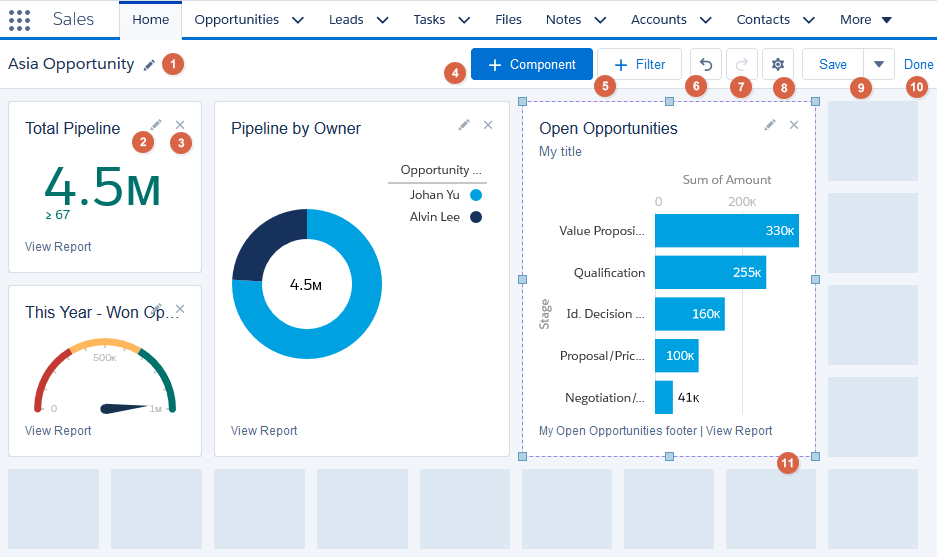 Dragging and dropping in the Dashboard Builder Salesforce Lightning