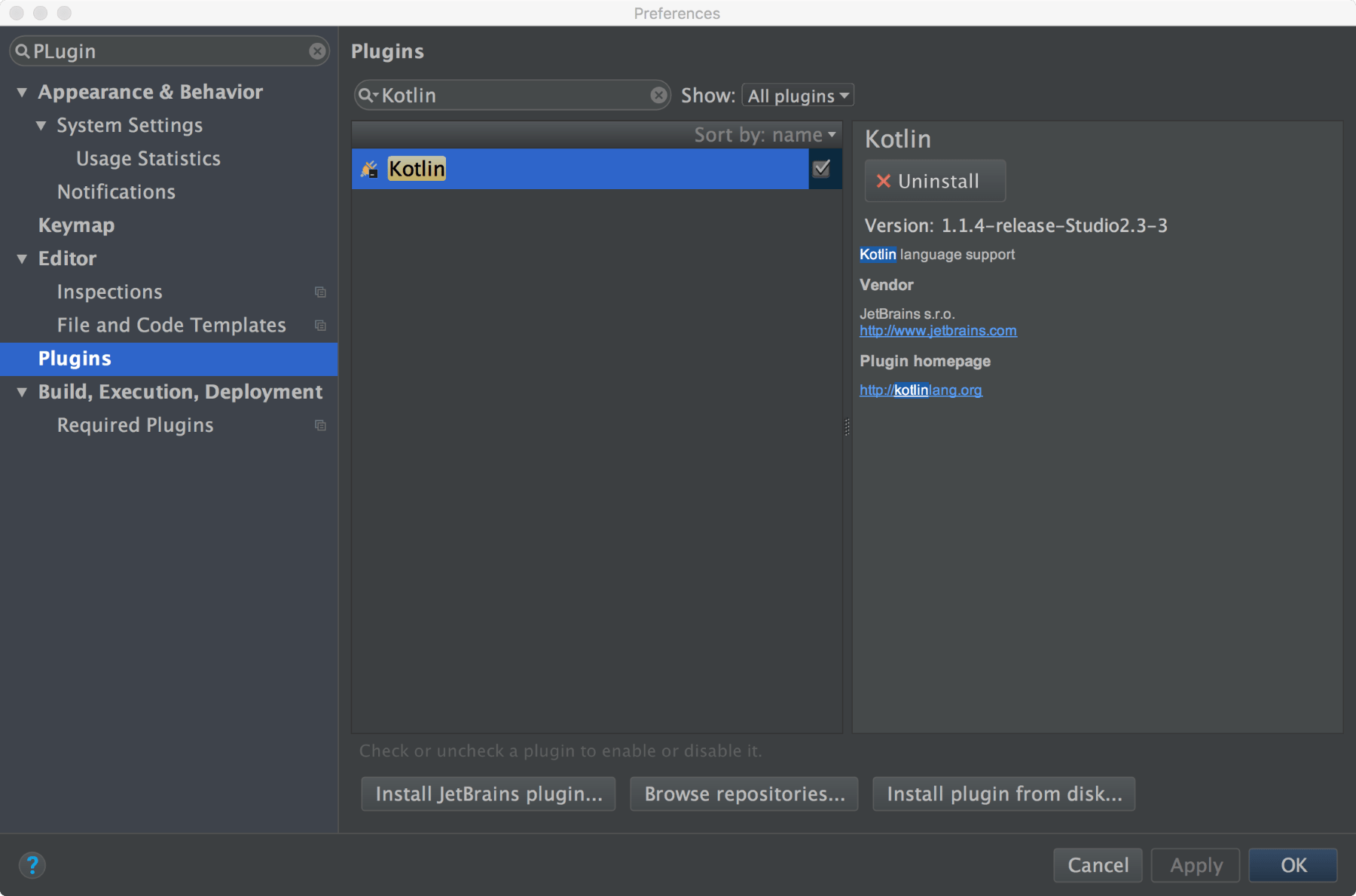 Setting up the Kotlin plugin for Android Studio Kotlin Blueprints [Book]