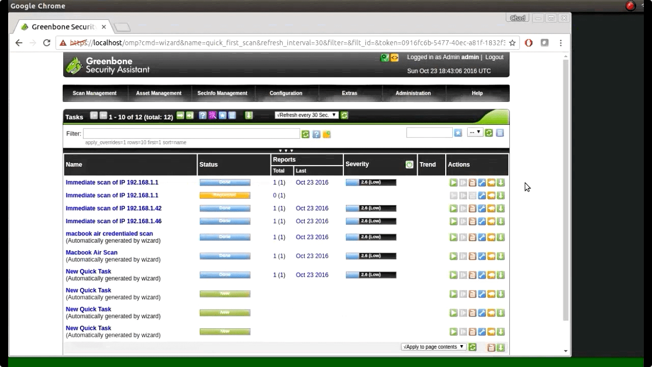 How can I conduct a vulnerability scan of my network using OpenVAS? O