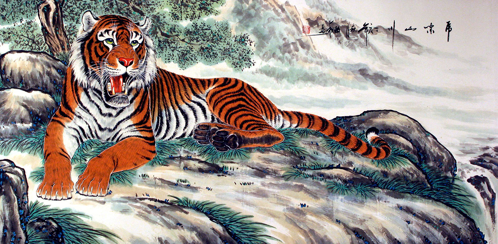 Resting Chinese Tiger Painting Tigers & Dragons Paintings and Wall