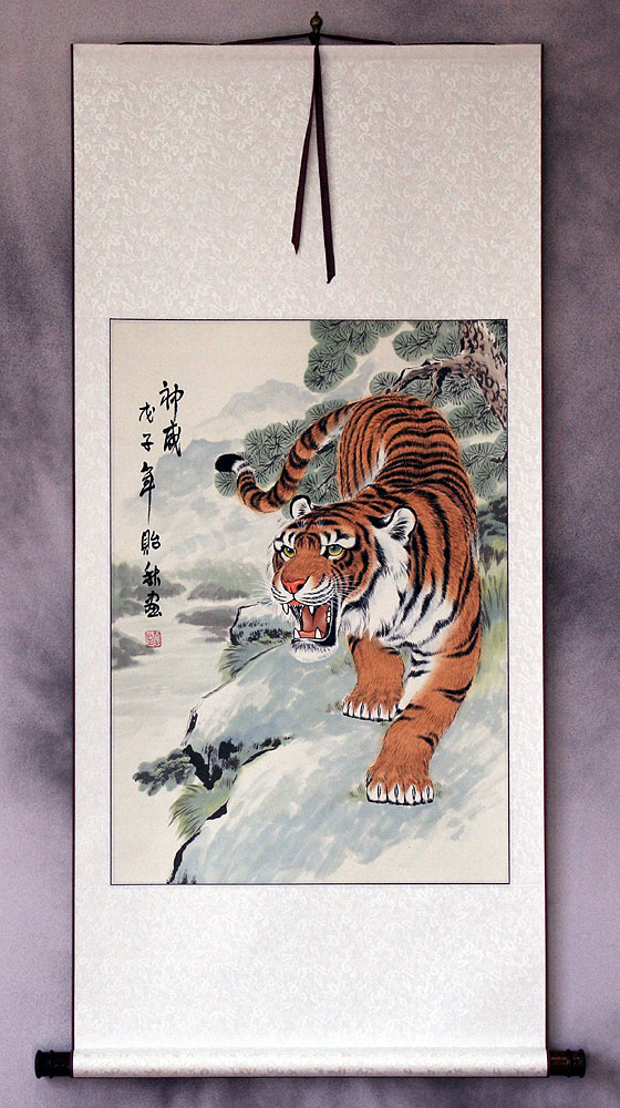 Invincible Might Chinese Tiger Wall Scroll Asian Art