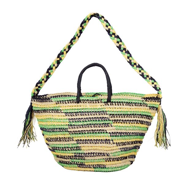 Multicolor crochet straw shoulder bag