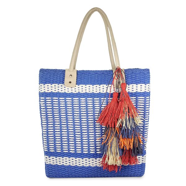 Mary large striped woven straw basket tote bag