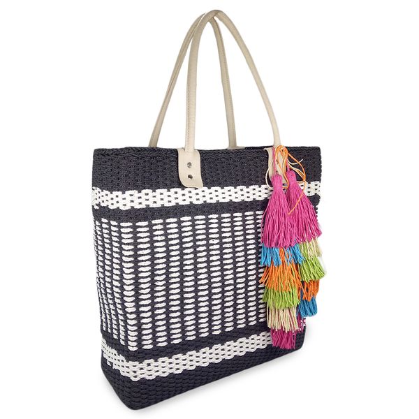 Mary large striped woven straw basket tote bag