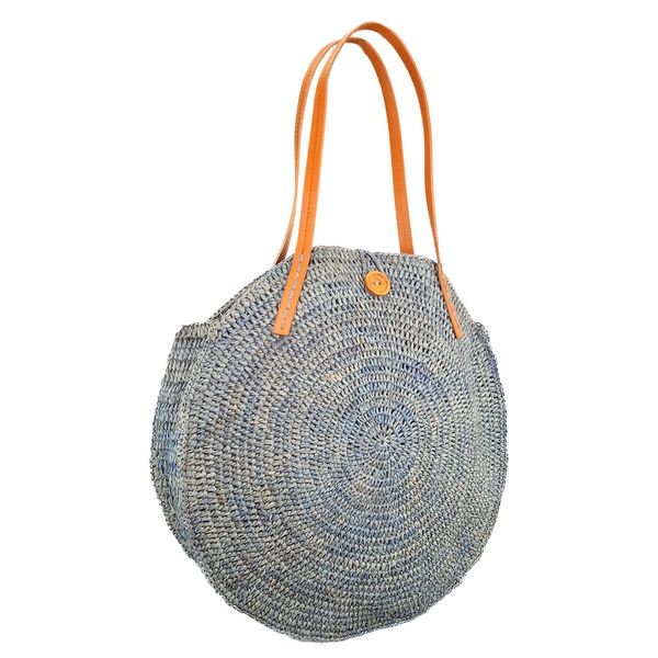 Round raffia straw tote bag