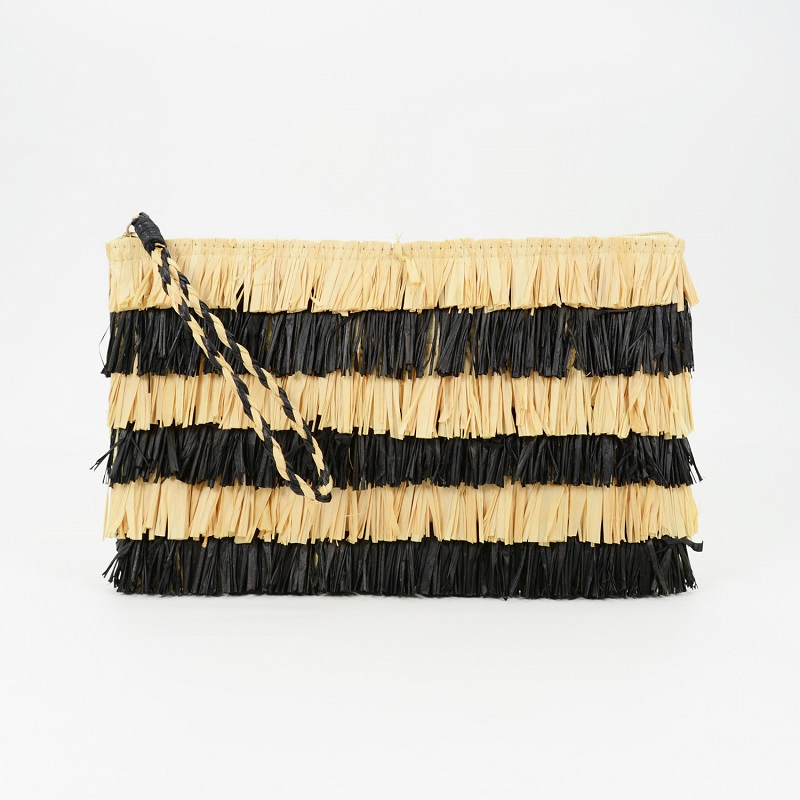natural straw raffia clutch with embroidery