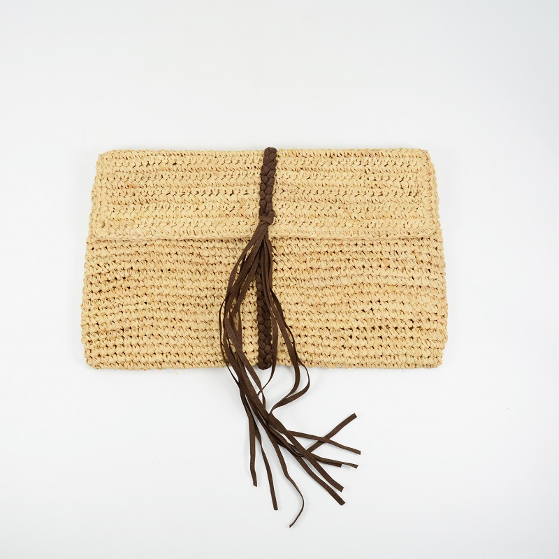 natural straw raffia clutch with embroidery