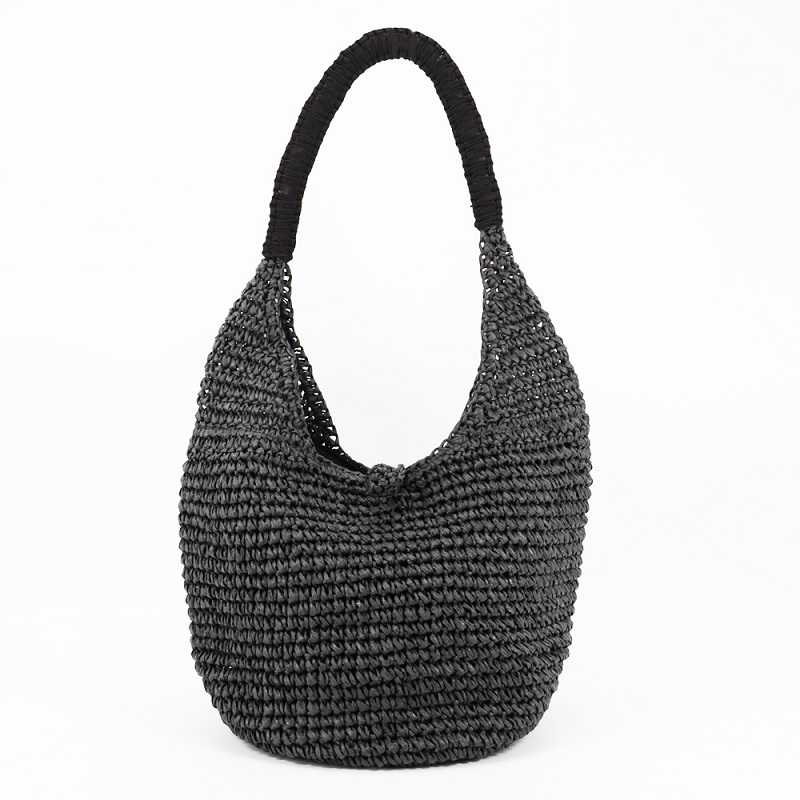 Straw hobo summer handbag with canvas lining