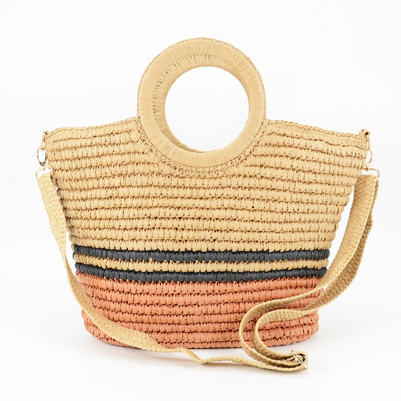 2022 Striped Straw Tote Bag