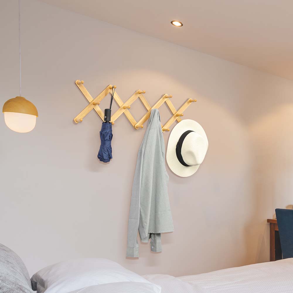 Wooden Expandable Coat Rack Wall Mounted (X Shape, 14 Peg Hooks) OROPY