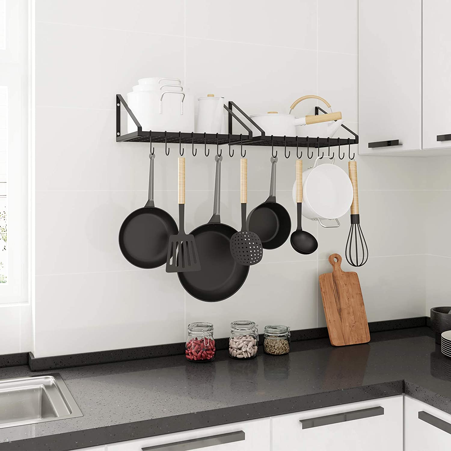 OROPY Pot and Pan Hanging Rack Wall Mounted Set of 2, Kitchen Wall