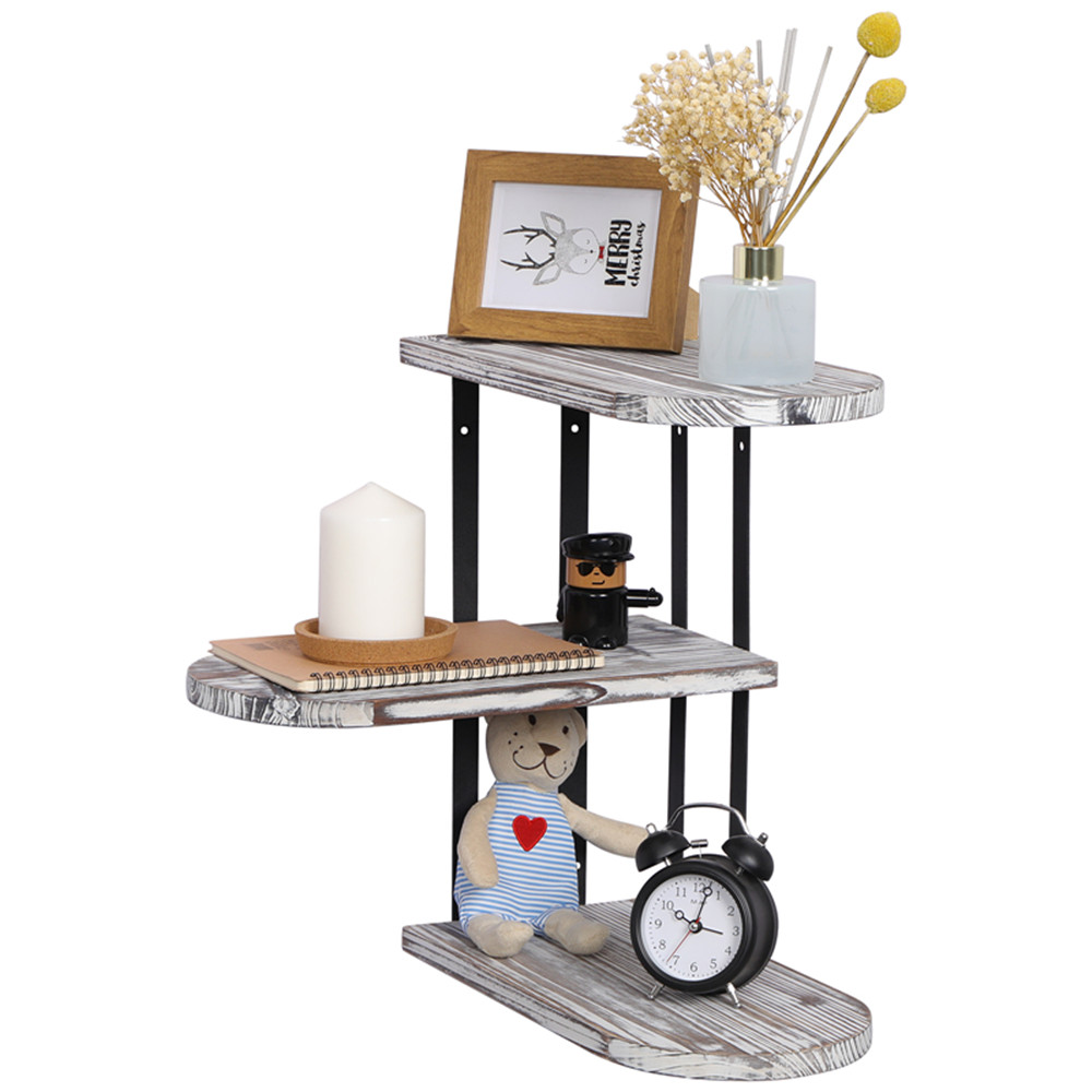 OROPY Rustic Corner Shelves 3 Tier, Wall Mounted Pine Wood Shelf with