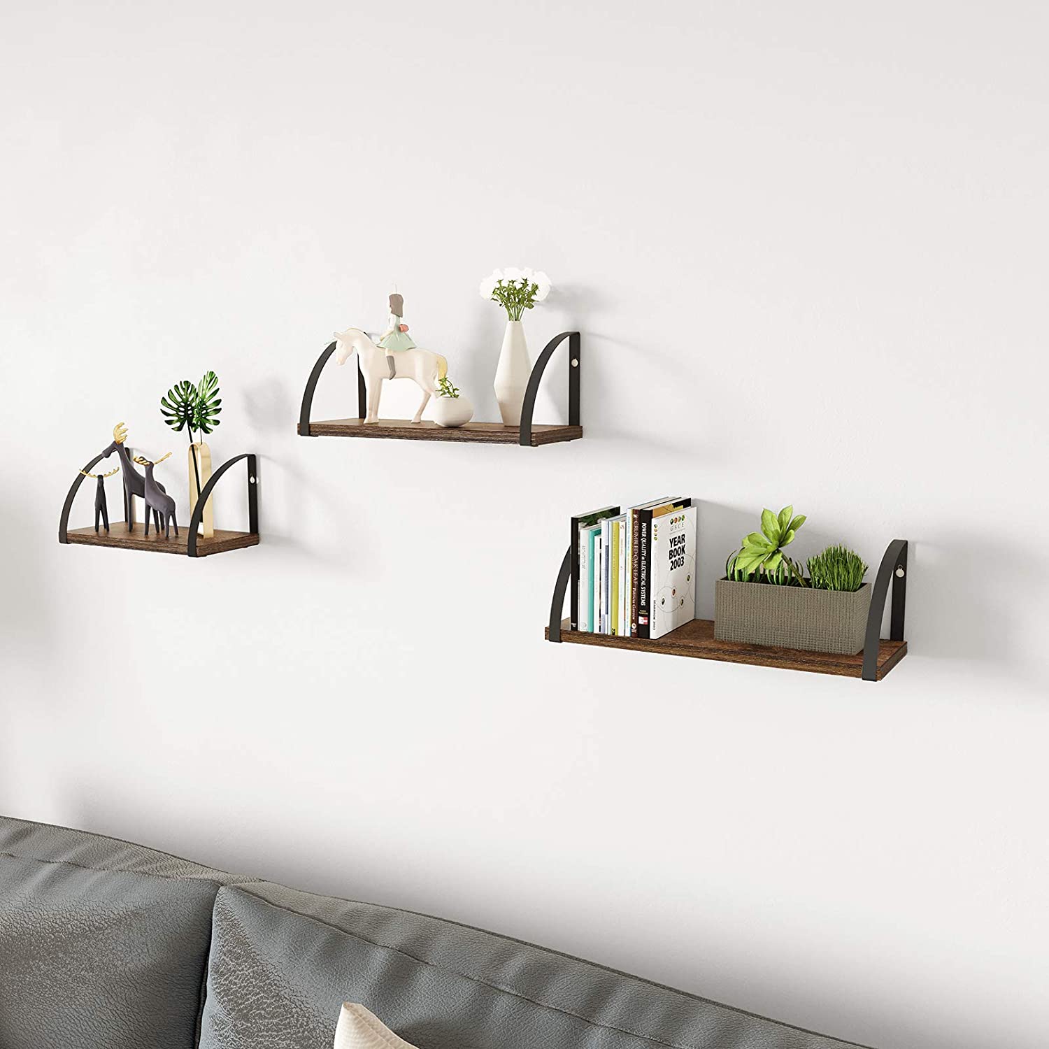 OROPY Wall Mounted Floating Shelves Set of 3, Vintage Wood