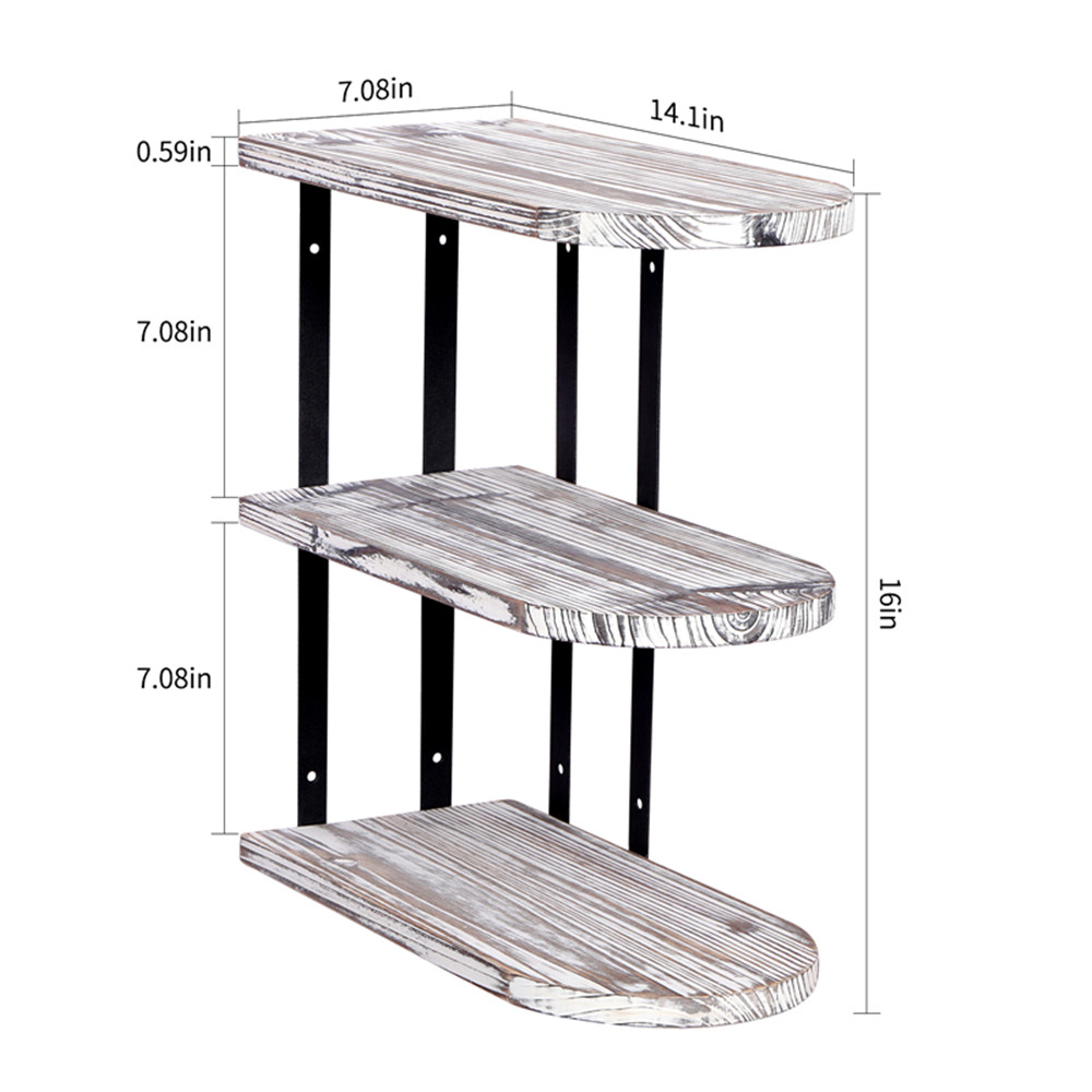 OROPY Rustic Corner Shelves 3 Tier, Wall Mounted Pine Wood Shelf with