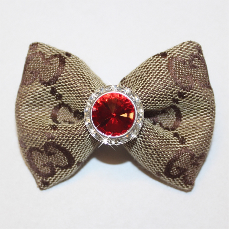 Designer GucciInspired Brown Monogram Swarovski Crystal Dog Hair Bow