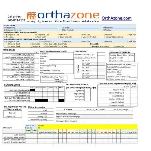Complimentary Ortho Inventory Management Form (20919)