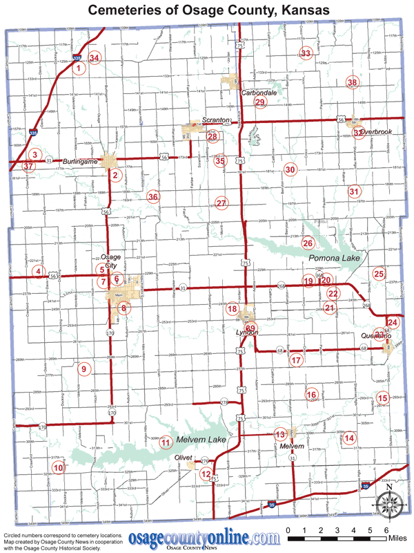 Highway 56 Kansas Map Historical society and Osage County News publish online cemetery list