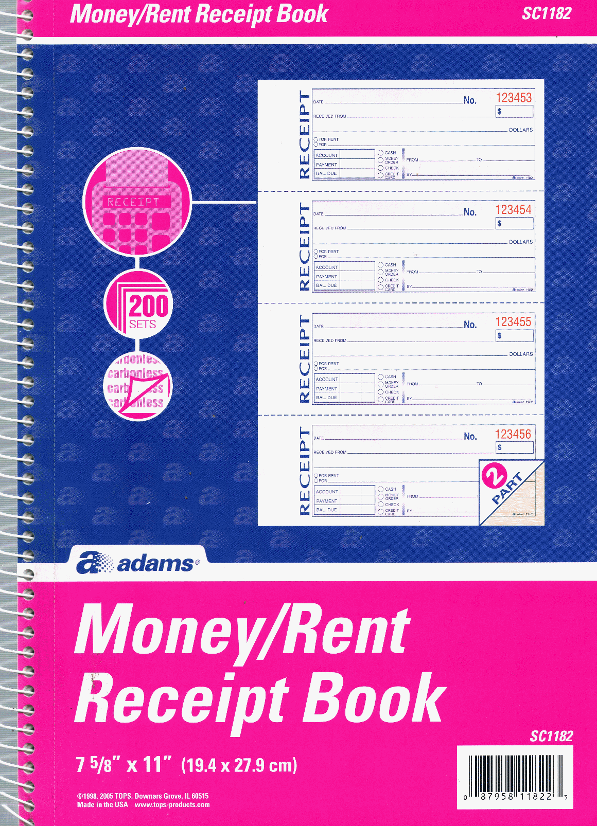 Adams SC1182 Spiral Money Receipt Book