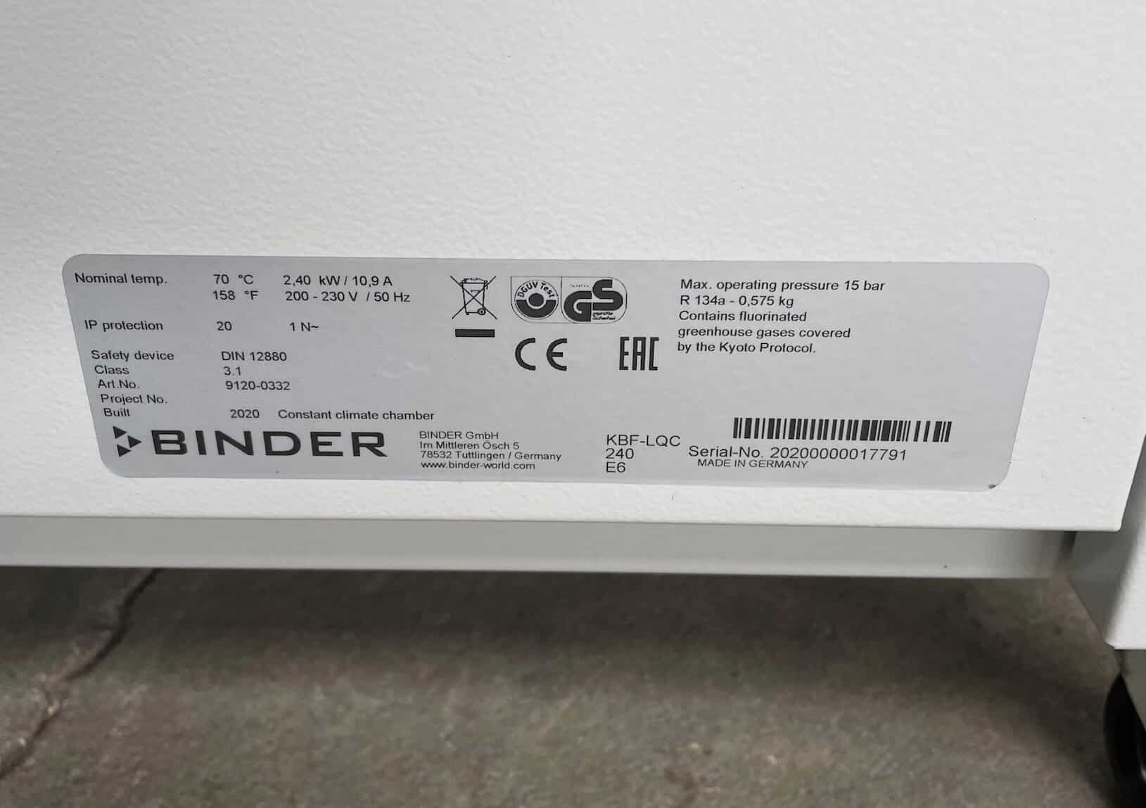 Binder KBF LQC 240 Constant climate chamber Osertech
