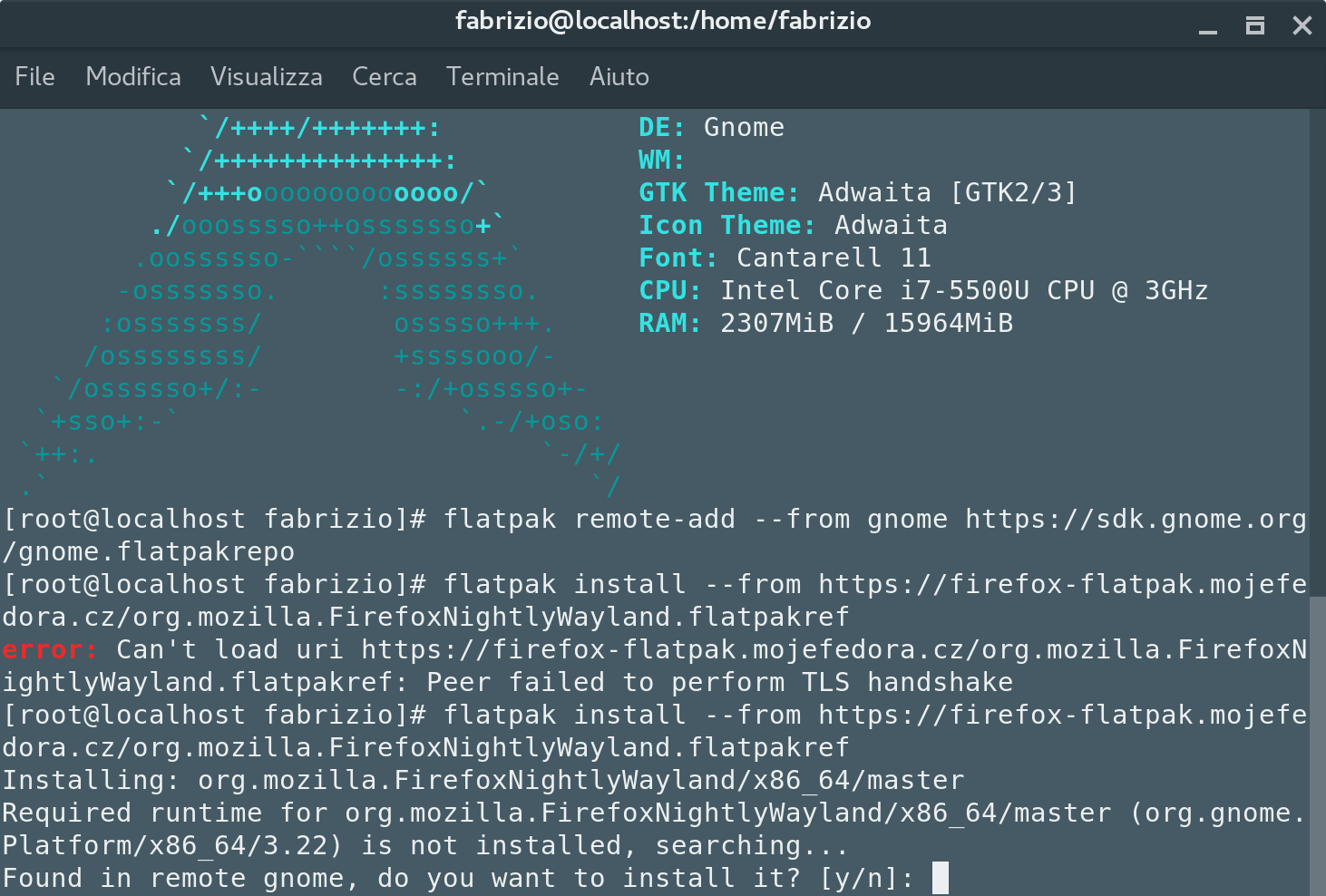Arch Flatpak e FirefoxNightlyWayland primo test…