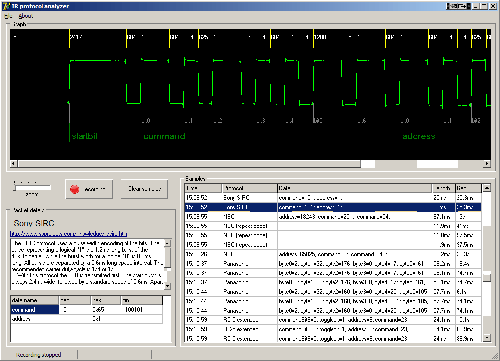 My New Style IR protocol analyzer