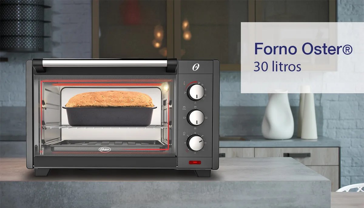 Forno Elétrico Oster 30L Preto e Grafite Loja Oficial OsterBrasil