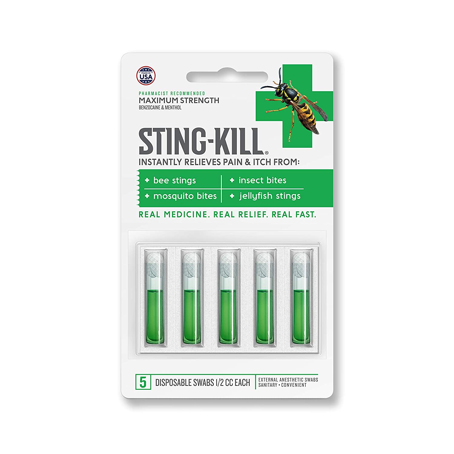 StingKill First Aid Anesthetic Swabs, Instant Pain + Itch Relief From Bee Stings and Bug Bites