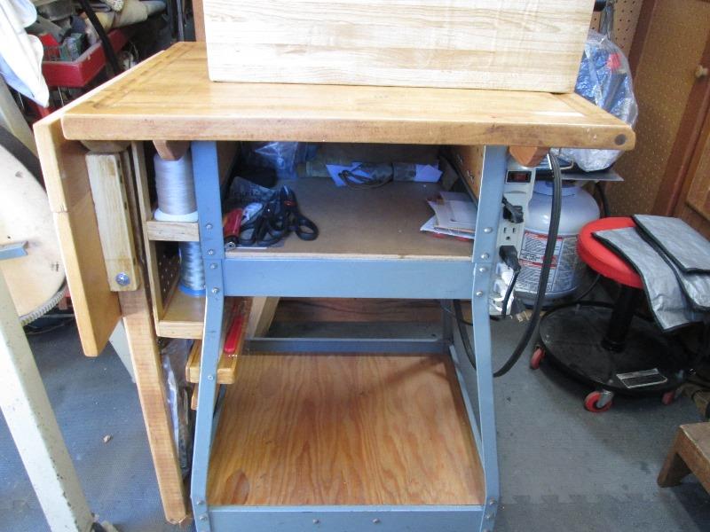 Add shelves to drop leaf sewing table
